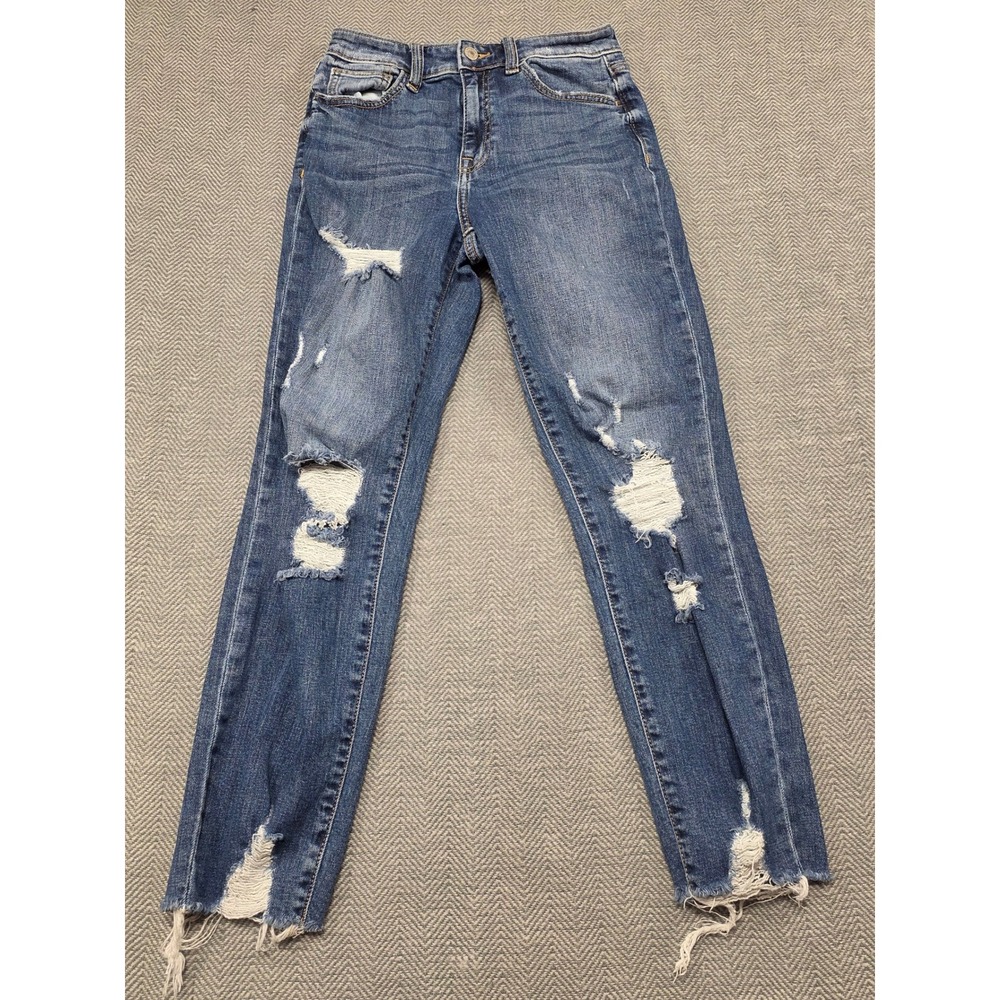 Willow Root Womens Jeans Size 24‎ Ultra High Rise Mom Fit Distressed Blue Denim